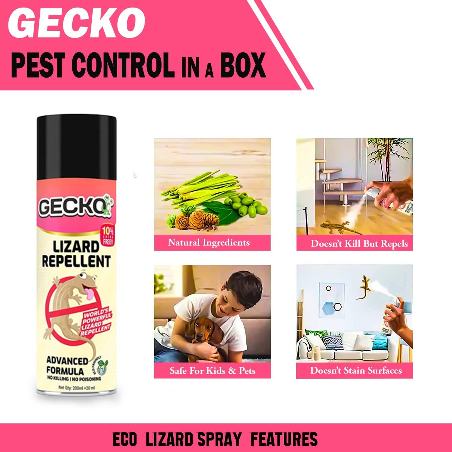 Lizard Repellent Spray | Gecko India's First Aerosol Based Lizard Spray Herbal | 220ml