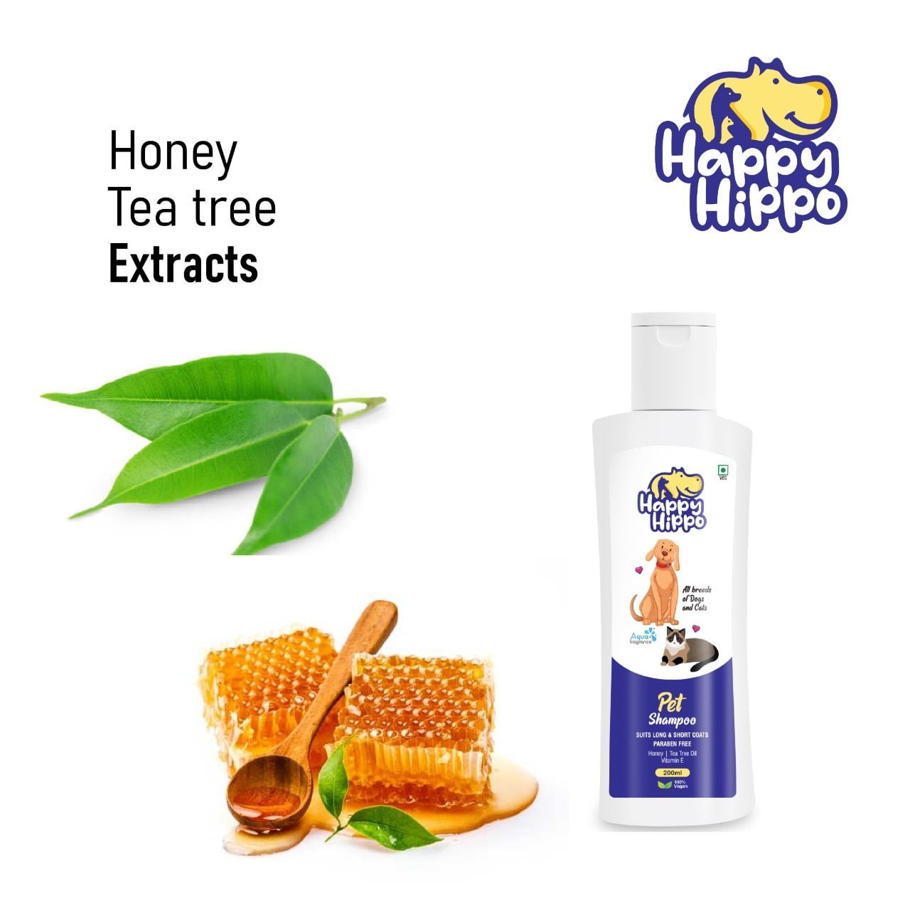 Happy Hippo Combo Pack - Pet Shampoo, Anti tick Shampoo, Dry Shampoo and Conditioner (one each)